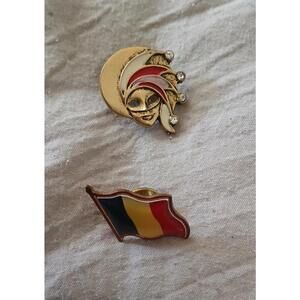 Vintage German Deutschland flag & Swarovski crystal French masquerade mask pins